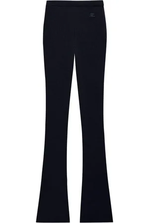 Courrèges Byxor, Dam, L, Ribbstickade utsvängda jeans