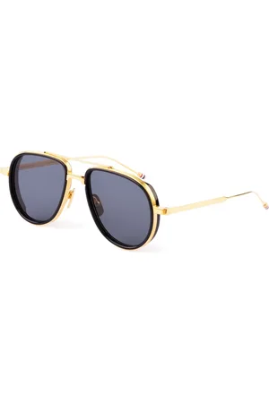 Thom Browne Accessoarer, Herr, ONE Size, Aviator Solglasögon 18k Guldpläterade Svarta