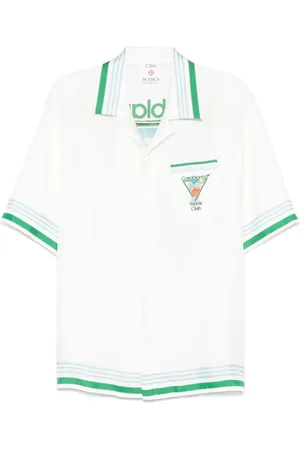 Casablanca Skjorta, Herr, S, Vit skjorta med kubansk krage och logotryck