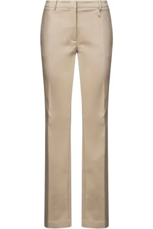 Guess Byxor, Dam, XL, Bomull, Rak Taupe Byxa med Guld Charm Detalj