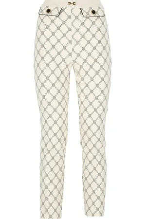 Elisabetta Franchi Byxor, Dam, M, Elfenbensfärgade crêpe-byxor med logoknappar
