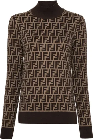 Fendi Stickade tröjor & koftor, Dam, XS, Bomull, FF Cotton Knit Turtleneck Sweater