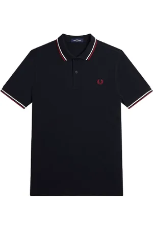 Fred Perry Topp, Herr, L, Bomull, Blå Pikétröja med Dubbla Ränder