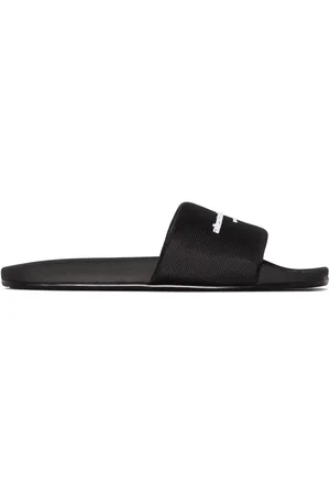 Alexander Wang Skor, Dam, 36 EU, Svarta Logo-Print Platta Sandaler