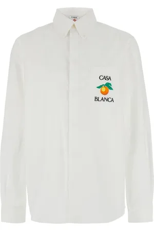 Casablanca Skjorta, Herr, L, Bomull, Vit skjorta med knappar och logotypbrodyr