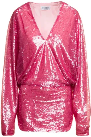 The Attico Klänning, Dam, S, Fuchsia Sequin Mini Dress V-Neck