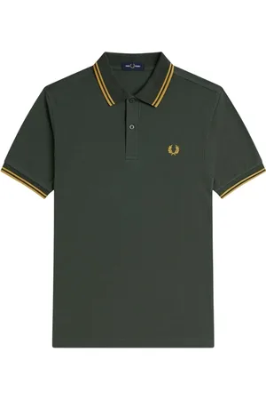 Fred Perry Topp, Herr, S, Bomull, Grön pikétröja med dubbelrand