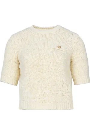 Twin-Set Stickade tröjor & koftor, Dam, S, Bomull, Ivory Bomullsweater med Knappdetalj