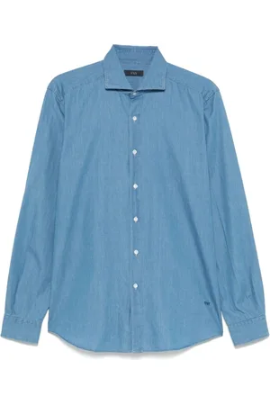 FAY Skjorta, Herr, 4Xl, Bomull, Blå skjorta med knappar och spread-krage