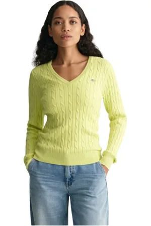 GANT Stickade tröjor & koftor, Dam, M, Bomull, Twisted Cotton V-Neck Tröja