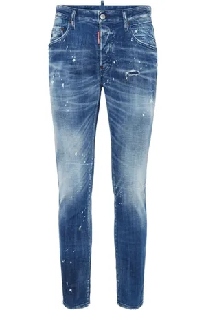 Dsquared2 Jeans, Herr, M, Denim, Blå Distressed Denim Slim Cut Jeans