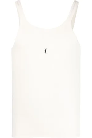 Saint Laurent Topp, Herr, M, Bomull, Broderad Logotyp U-Hals Ärmlös Topp