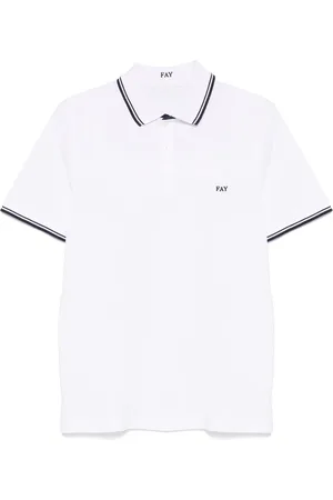 FAY Topp, Herr, XL, Bomull, Vit Bomulls Pikétröja med Logotyp