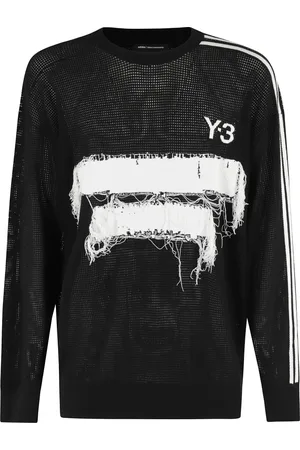 Y-3 Stickade tröjor & koftor, Herr, M, Svart Genombruten Stickad Tröja