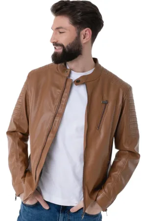 Guess Jacka, Herr, M, Läder, Camel Läder Bikerjacka