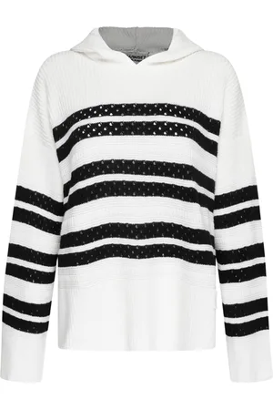 Twin-Set Sweatshirts & Hoodies, Dam, L, Bomull, Randig Huvtröja Vit och Svart