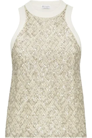 Brunello Cucinelli Topp, Dam, L, Bomull, Broderad bomullsjersey topp