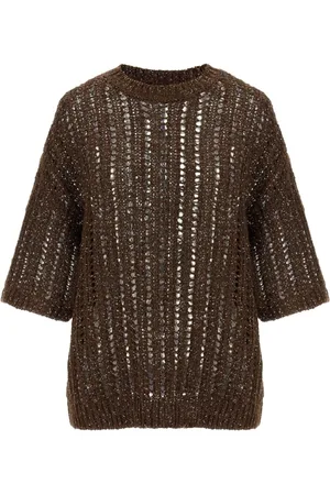 Brunello Cucinelli Stickade tröjor & koftor, Dam, M, Brun tröja