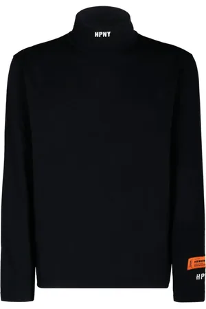 Heron Preston Stickade tröjor & koftor, Herr, L, Bomull, Svart T-shirt med logotyp och långa ärmar