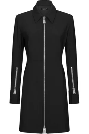 Dondup Klänning, Dam, S, Polyester, Svart Slim-Fit Klänning med Dragkedja