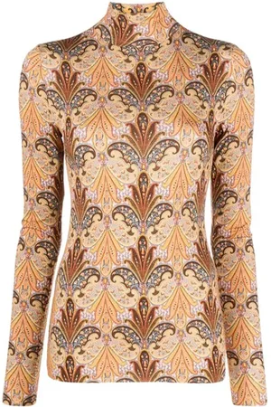 Etro Stickade tröjor & koftor, Dam, S, Paisley Medallion Grafisk Polotröja