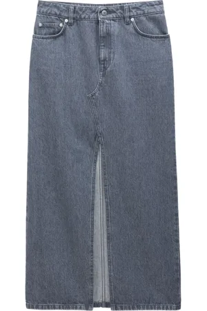 Filippa K Kjol, Dam, M, Denim, Grå Slitsad Denim Långkjol