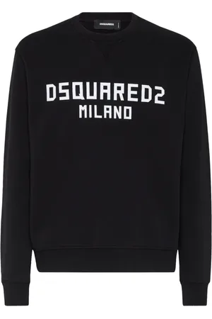 Dsquared2 Sweatshirts & Hoodies, Herr, XL, Bomull, Svartvit Sweatshirt med Tryck