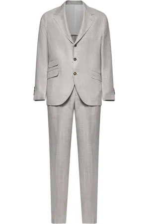 Brunello Cucinelli Kostym, Herr, M, Linne, Beige linne, ull och siden kavaj och byxor