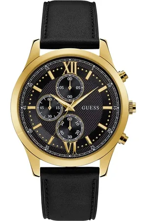 Guess Accessoarer, Herr, ONE Size, Läder, Svart läderklocka med gulddetaljer