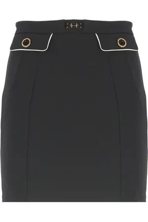 Elisabetta Franchi Kjol, Dam, M, Polyester, Svart crêperock med logoknappar