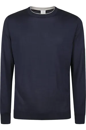 ELEVENTY Stickade tröjor & koftor, Herr, L, Bomull, Sea Island Cotton Crewneck Tipping Sweater