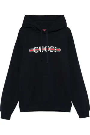Gucci Sweatshirts & Hoodies, Herr, L, Bomull, Blå hoodie med webbtryck