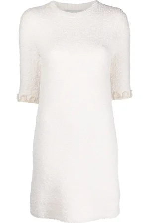 Lanvin Klänning, Dam, L, Tweed, Klänning i stickad tweed med broderade blommor