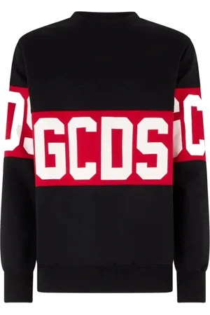 GCDS Sweatshirts & Hoodies, Herr, M, Bomull, Svart Crewneck Sweatshirt med Kontrast Logo Band