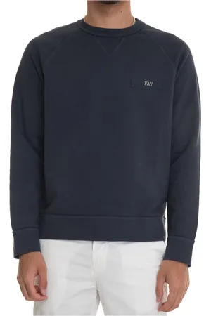 FAY Sweatshirts & Hoodies, Herr, M, Bomull, Logo Bröst Sweatshirt Enfärgad Stentvättad