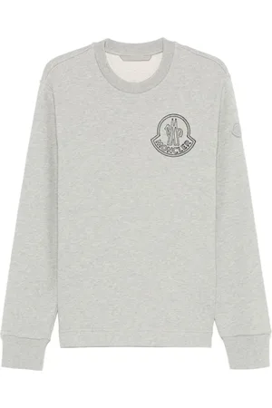 Moncler Sweatshirts & Hoodies, Herr, L, Bomull, Logo Sweatshirt - Grå, Långärmad