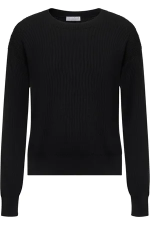 Brunello Cucinelli Stickade tröjor & koftor, Dam, M, Bomull, Crewneck Ribbed Jumper