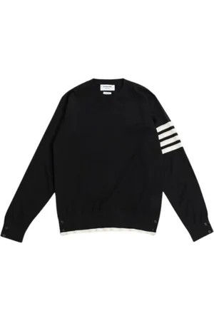 Thom Browne Stickade tröjor & koftor, Herr, L, Svart ulltröja med trikolordetalj