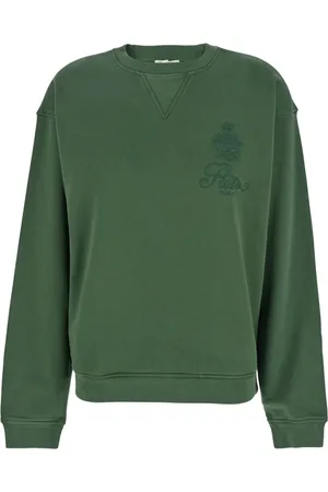 Frame Sweatshirts & Hoodies, Dam, M, Bomull, Paris Grön Tröja med Logotypbrodyr