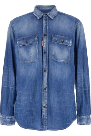 Dsquared2 Skjorta, Herr, M, Bomull, Blå Jeansjacka med Logotypemblem
