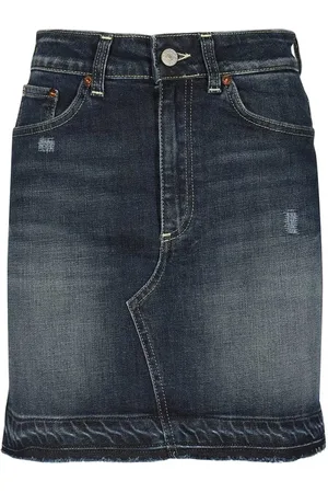 Dondup Kjol, Dam, W28, Läder, Denimkjol med läderlogotyp
