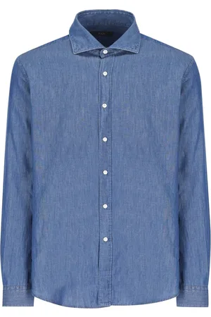FAY Skjorta, Herr, L, Denim, Blå denimskjorta med broderad logotyp
