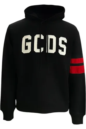 GCDS Sweatshirts & Hoodies, Herr, L, Bomull, Svart Bomullshoodie med Vit Logotyp
