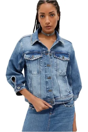 Liu Jo Jacka, Dam, S, Denim, Denimjacka med Nitar och 3/4-Ärmar