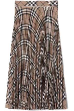 Burberry Kjol, Dam, 3Xs, Polyester, Ullblandad plisserad kjol med rutmönster