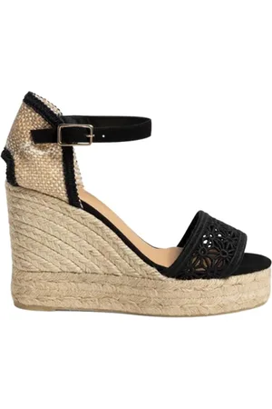 Castaner Skor, Dam, 36 EU, Svarta Crochet Wedge Espadrilles