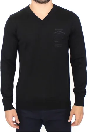 ERMANNO SCERVINO Stickade tröjor & koftor, Herr, M, Svart V-ringad Pullover Tröja