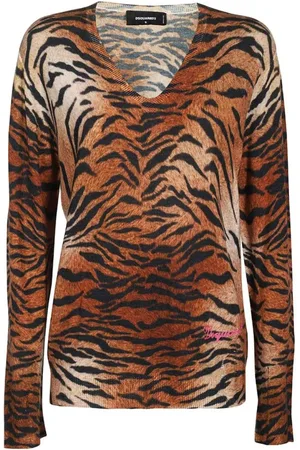 Dsquared2 Stickade tröjor & koftor, Dam, XS, Animal Print Virgin Wool Sweater