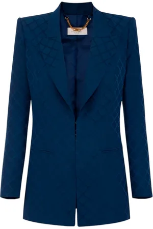 Elisabetta Franchi Jacka, Dam, L, Satin Jacquard Blazer med Strukturerade Axelpartier