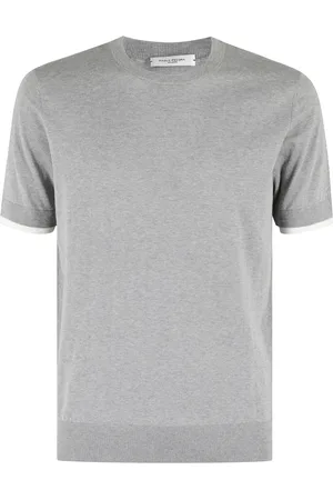 Paolo Pecora Stickade tröjor & koftor, Herr, S, Bomull, Ljusgrå Melange T-shirt med Korta ärmar